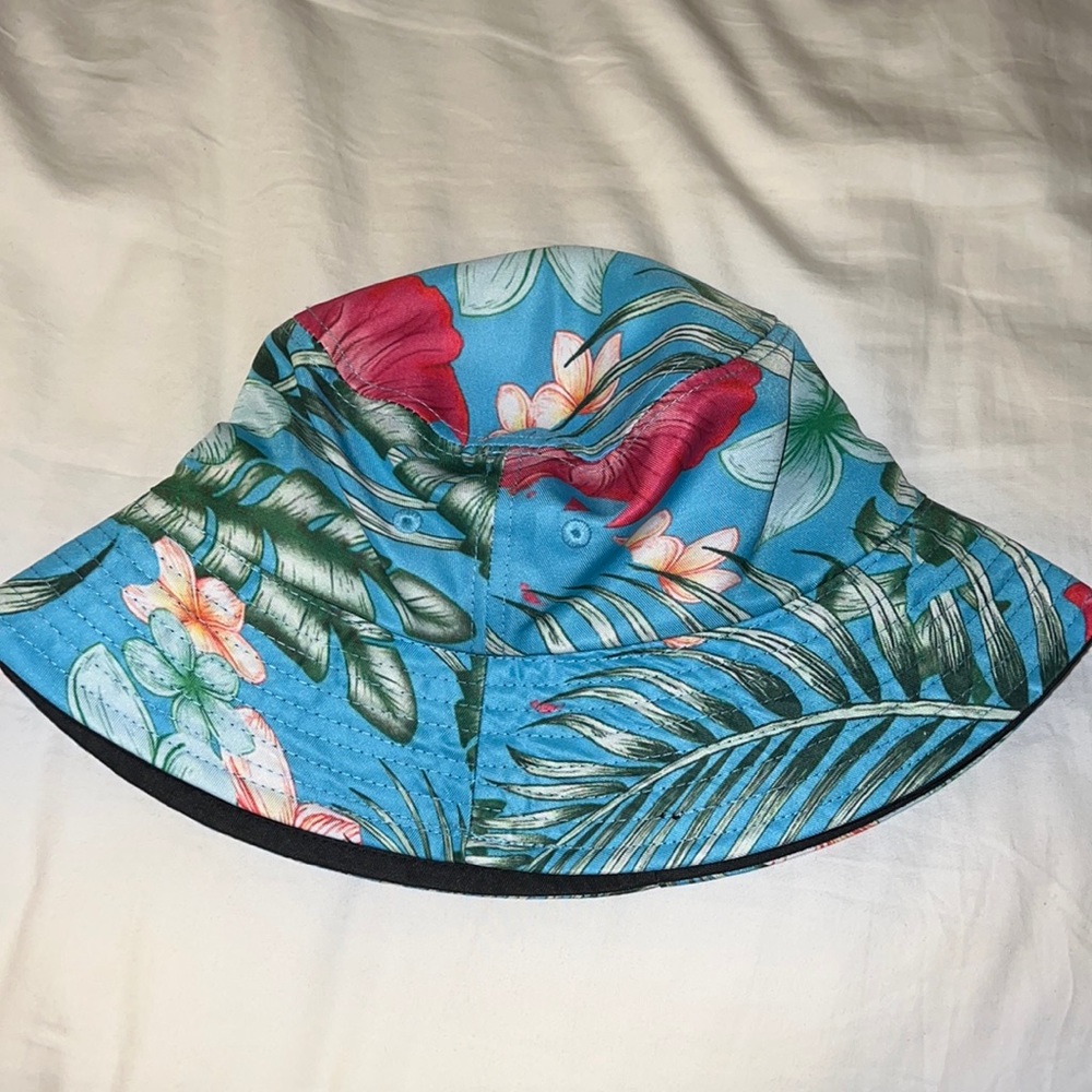 Blue tropical bucket hat